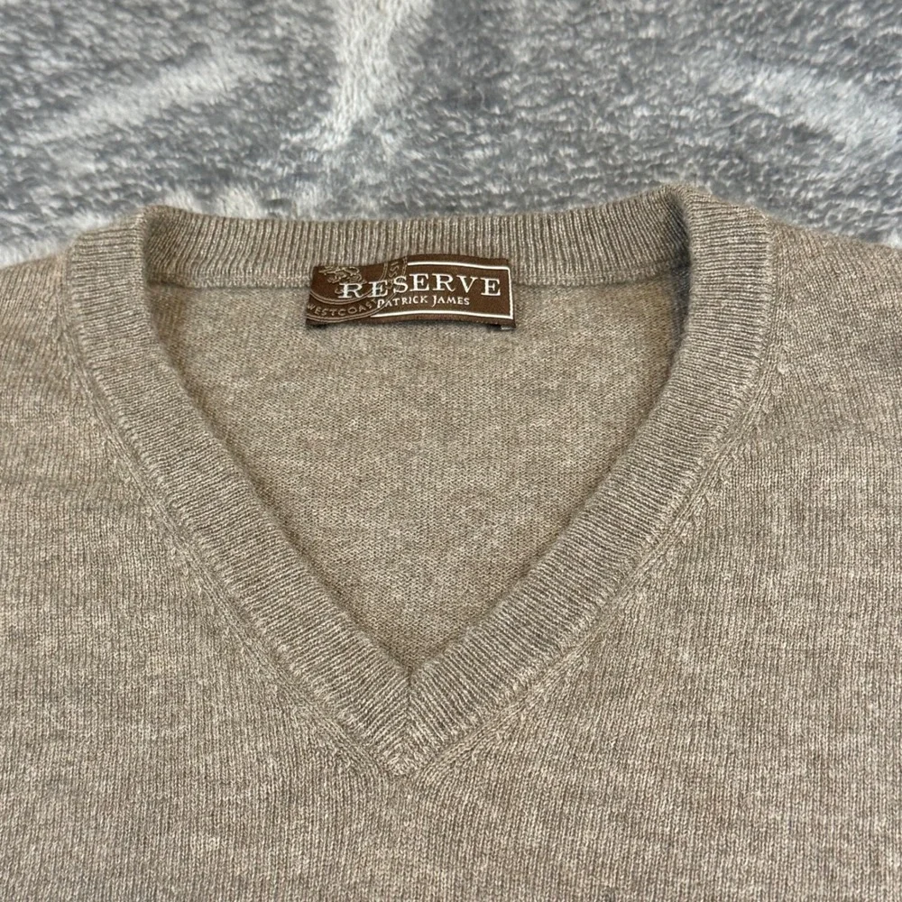 Reserve West Coast Patrick James 100% Cashmere V-Neck Sweater Mens 2XL Tan Brown